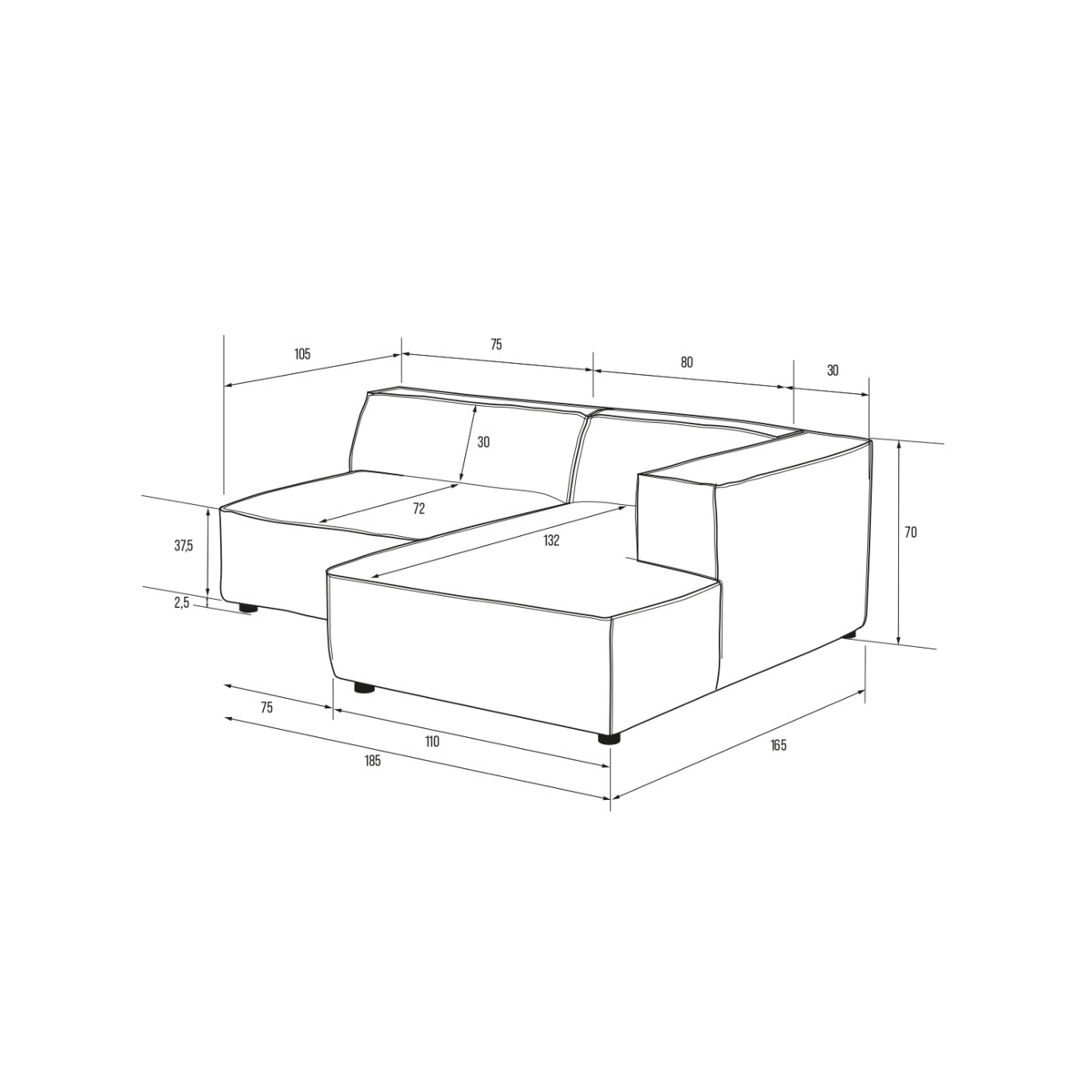 Narożnik 3 osobowy prawy Modularis - Szary Welur