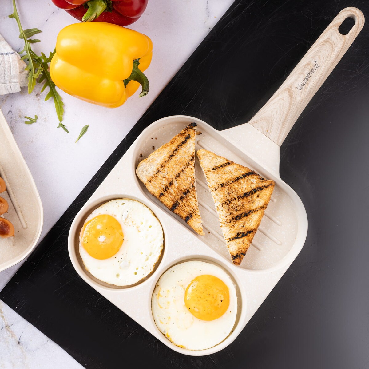 Patelnia marmurkowa 3 w 1 do jajek naleśników placków pancake grill 18cm BEŻOWA KLAUSBERG