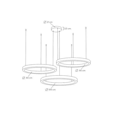 Lampa wisząca RING 80 + 80 + 100 złota na jednej podsufitce