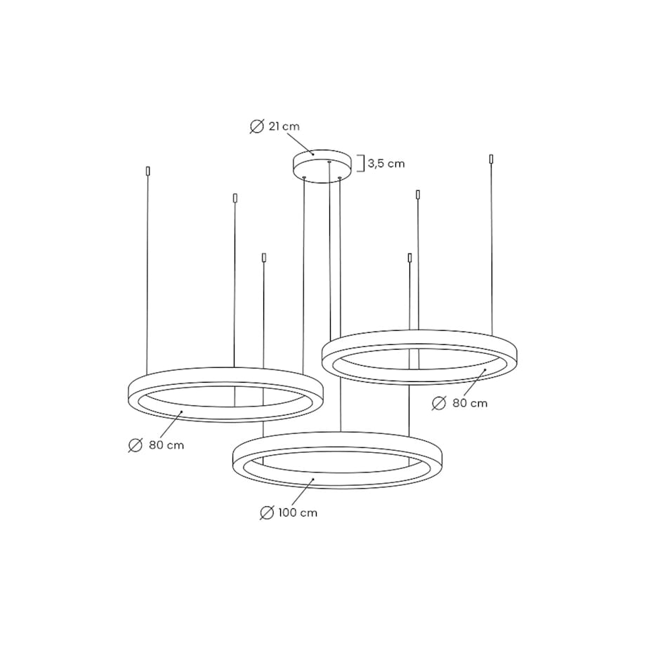 Lampa wisząca RING 80 + 80 + 100 złota na jednej podsufitce