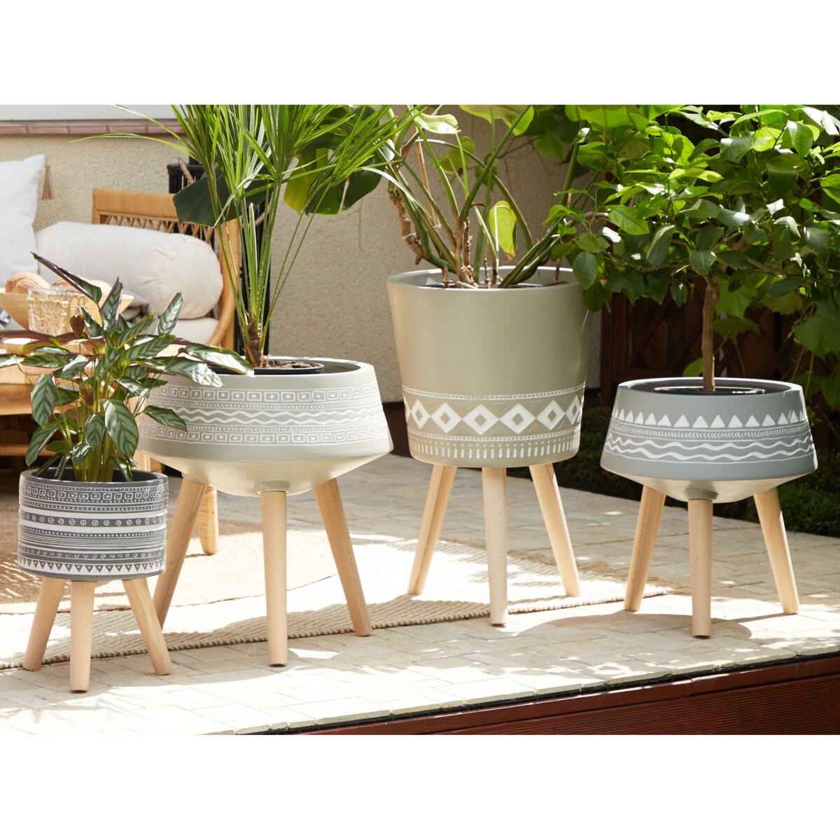 Doniczka na stojaku 41 x 41 x 63 cm beżowoszara ARTA