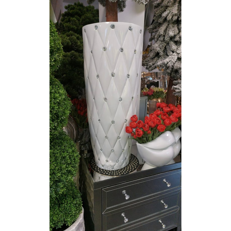 Biała donica z kryształkami Glamour Premium 92