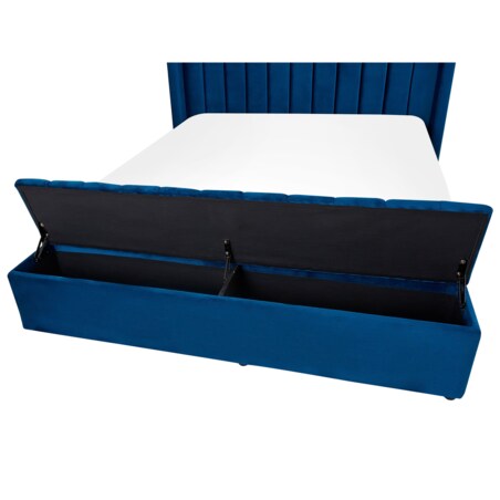 Łóżko wodne welurowe z ławką 140 x 200 cm niebieskie NOYERS