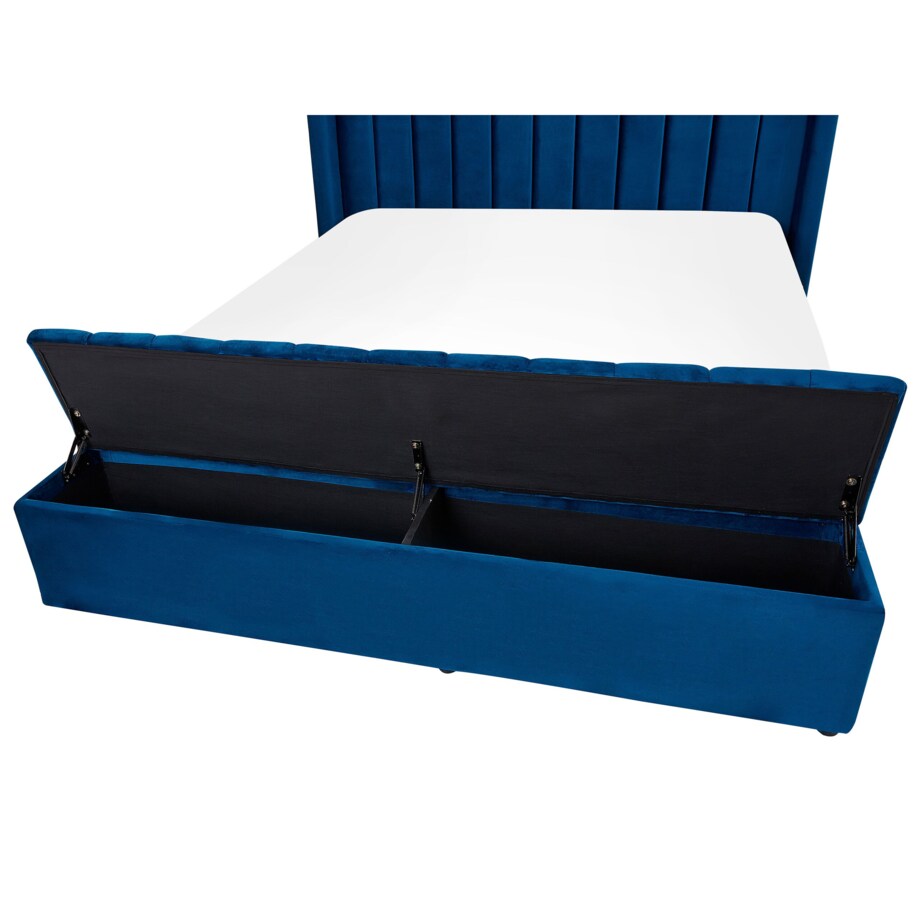 Łóżko wodne welurowe z ławką 140 x 200 cm niebieskie NOYERS