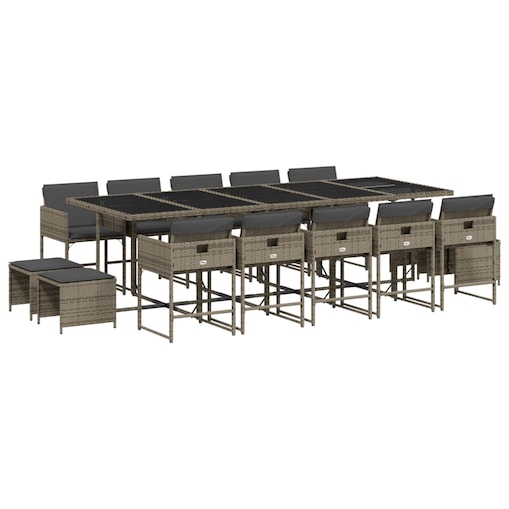 vidaXL 15-cz. zestaw mebli ogrodowych z poduszkami, szary, rattan PE