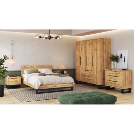 Łóżko HALLE 160x200 dąb wotan mat/czarne