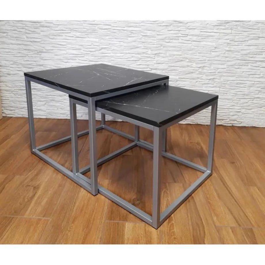 Stolik kawowy 2w1 CUBE marmur czarny/srebrny