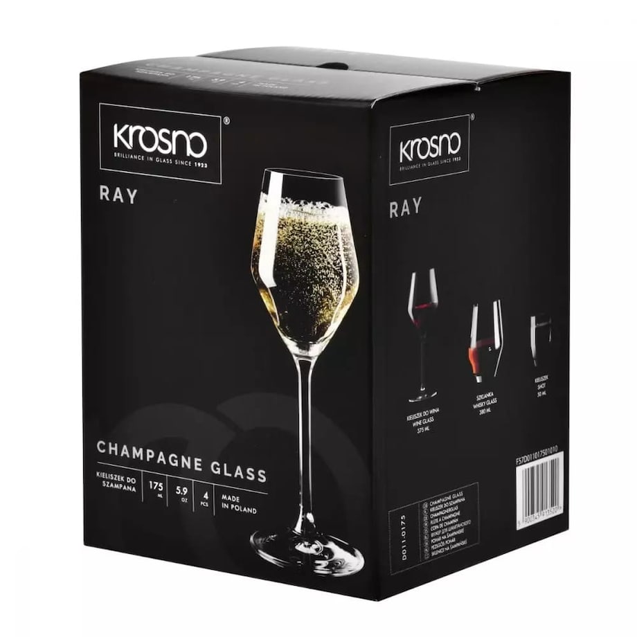 Zwężane Kieliszki do Szampana Prosecco Wody Krosno Ray 4 x 175 ml Zestaw