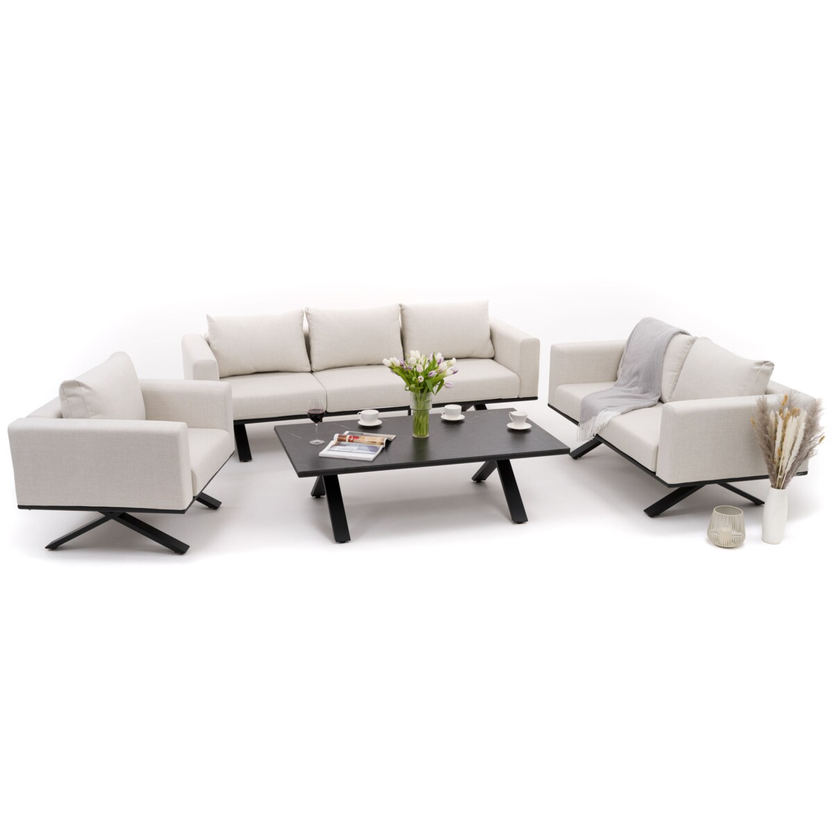 Meble ogrodowe nowoczesne luksusowe aluminiowe MARABELLA beżowo czarne