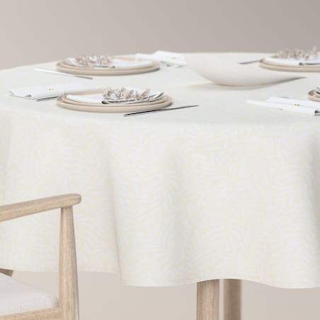 Obrus okrągły 130 x 130 cm śmietankowa biel, listki