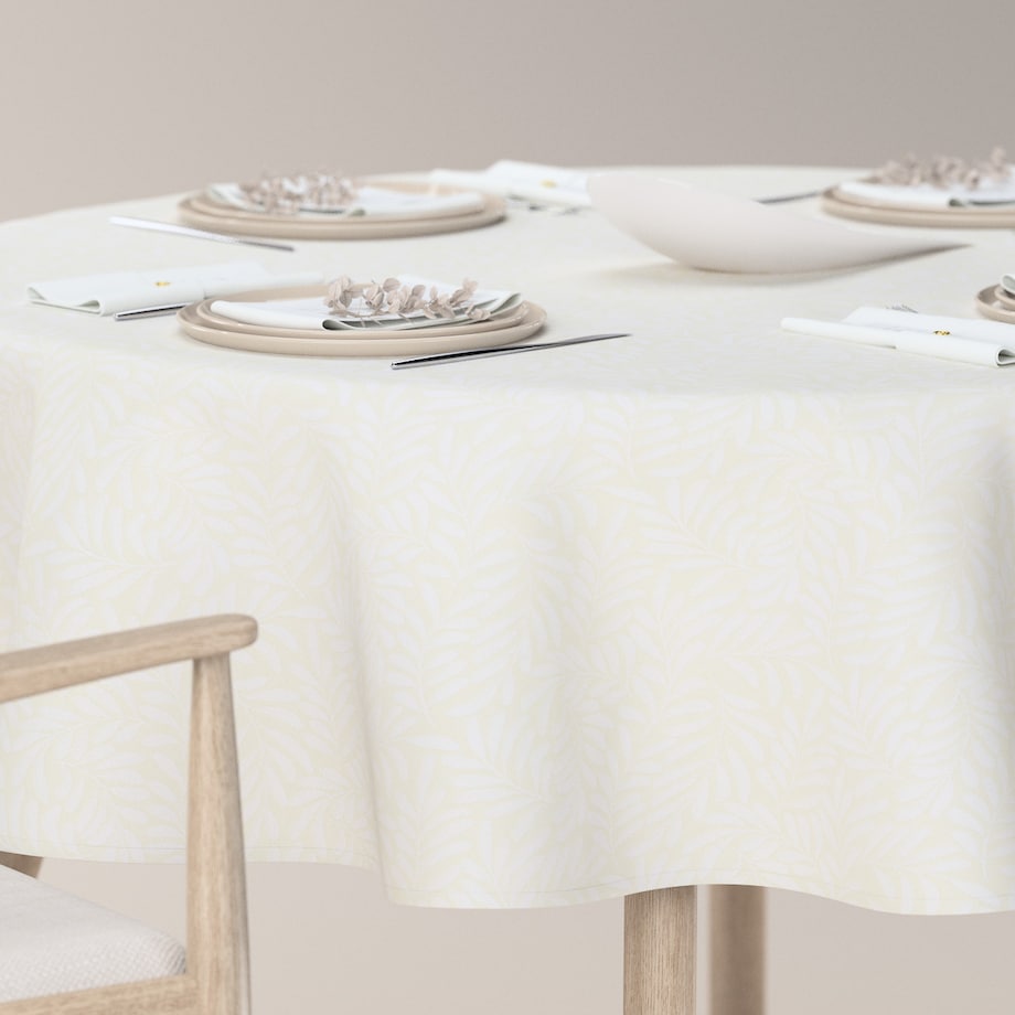 Obrus okrągły 130 x 130 cm śmietankowa biel, listki