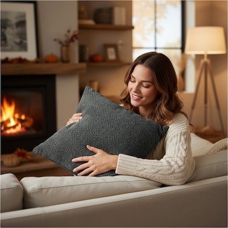 Poduszka Z Wkładem Ozdobna Jesienna Dekoracyjna 45X45 Cm Szara