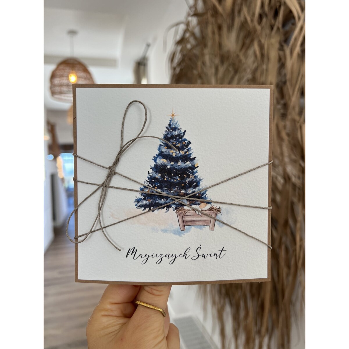 Ręcznie robiona kartka świąteczna z choinką