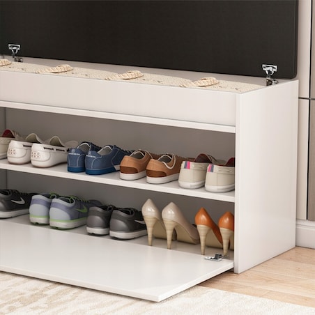 Szafka na buty biała z siedziskiem schowkiem duża 2 półki otwierana 100 cm