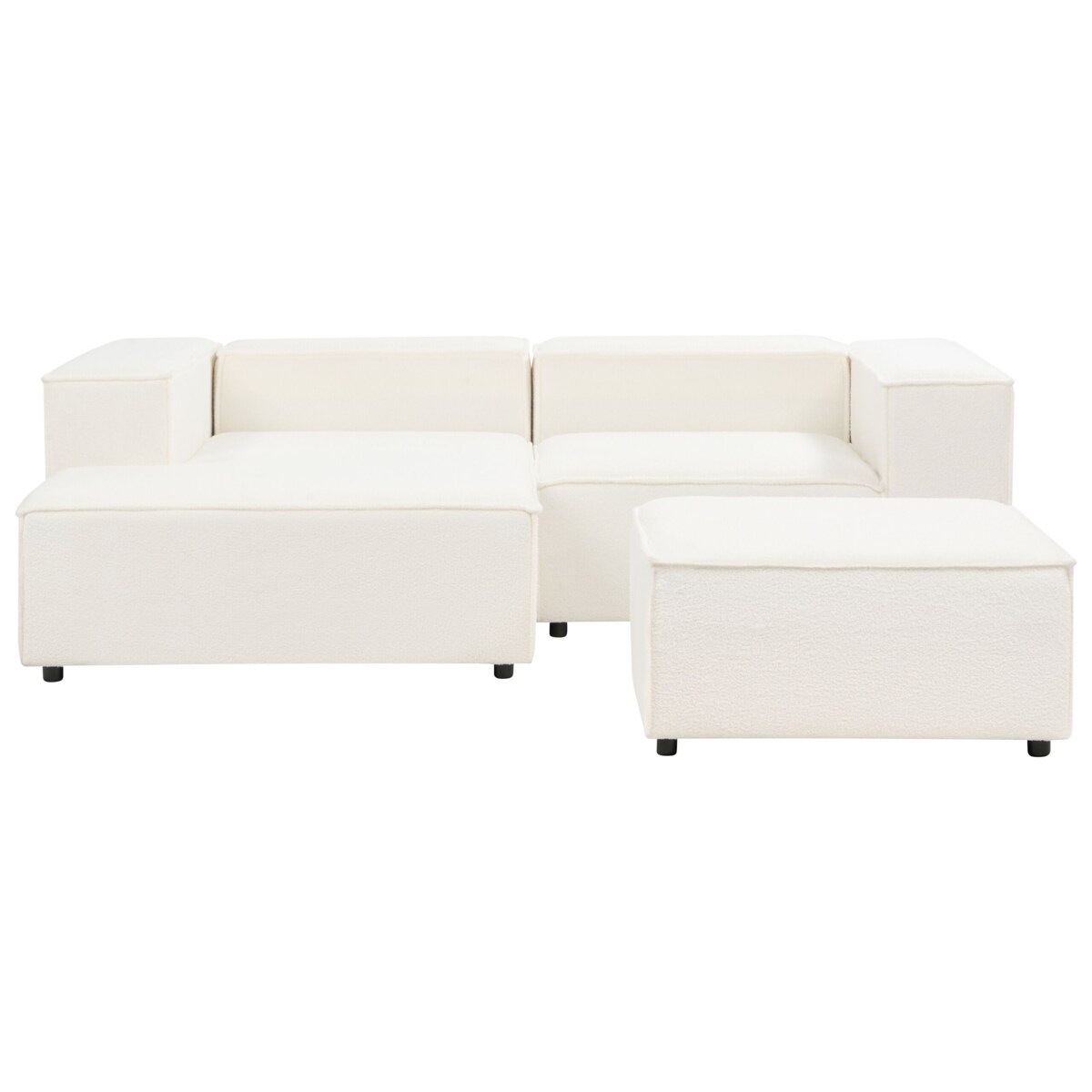 Narożnik modułowy ARDAL Boucle Biały z otomaną dla 2 osób Prawostronny