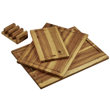 Zestaw 3 desek do krojenia ze stojakiem, drewno akacji