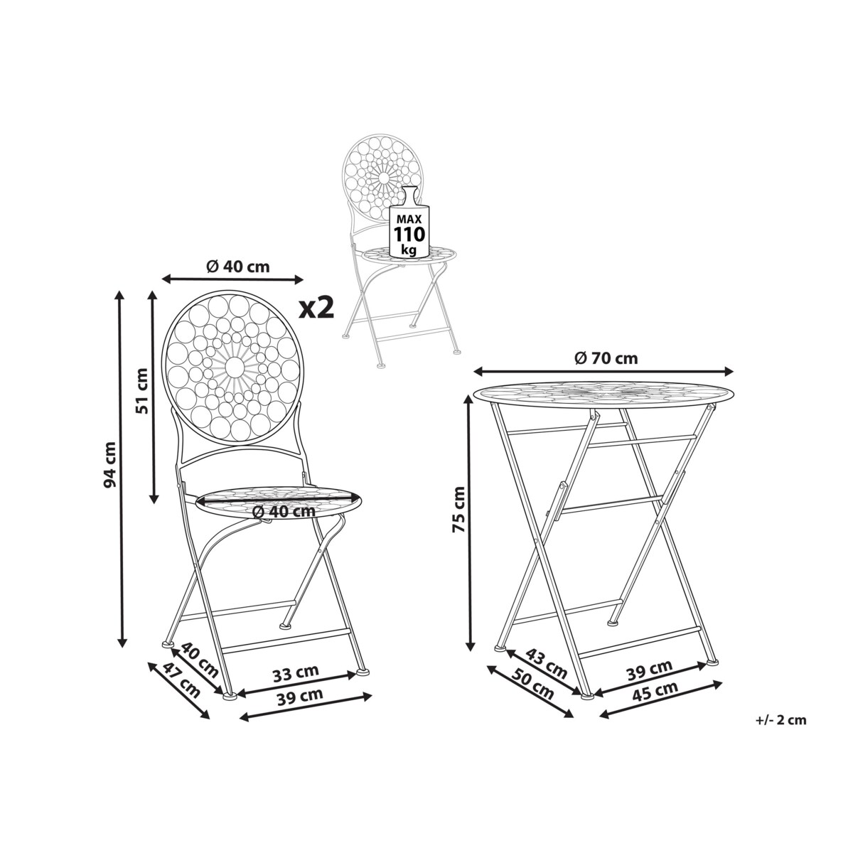 Zestaw mebli balkonowych metalowy czerwony SCARIO