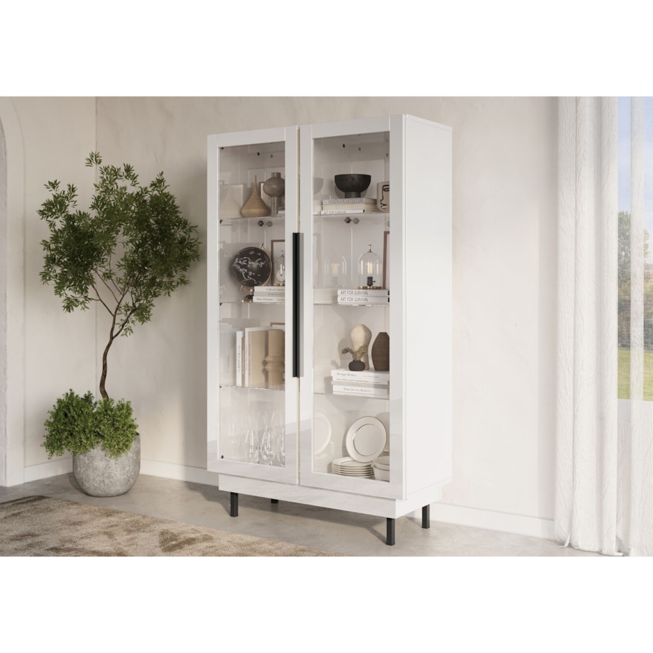 Elegancka biała witryna Dancan ARTEMISA ze złotymi dodatkami / szer. 100 cm