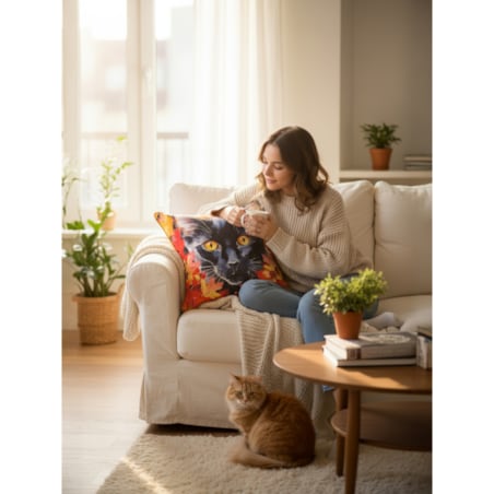 Poduszka dekoracyjna z Czarnym Kotem 40x40 Jesienne Liście