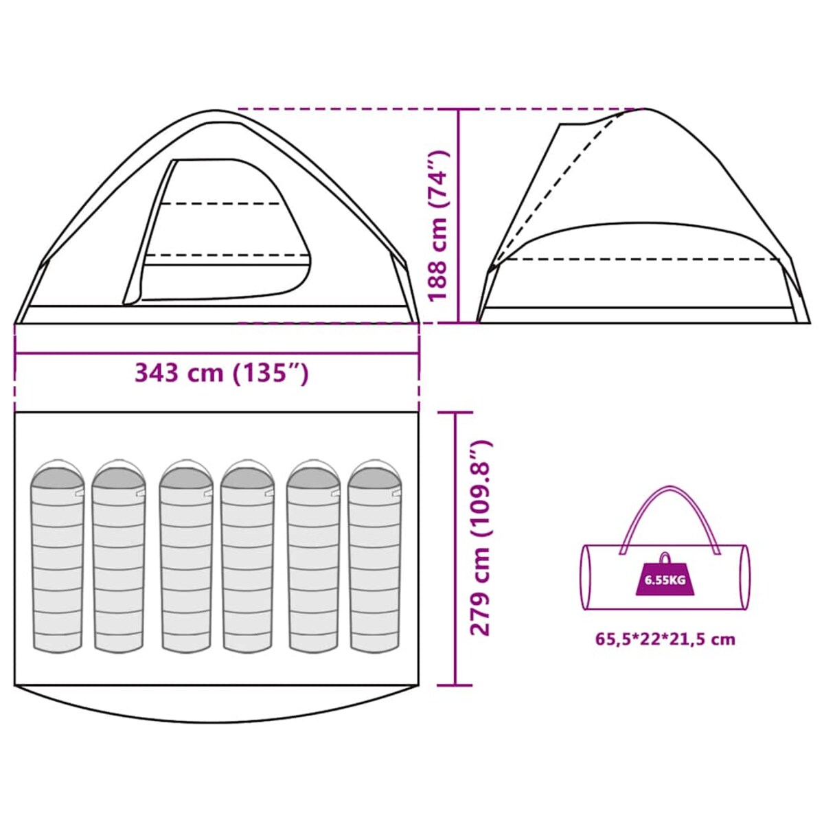vidaXL Namiot rodzinny, 6-os., brązowy, zielony, wodoszczelny