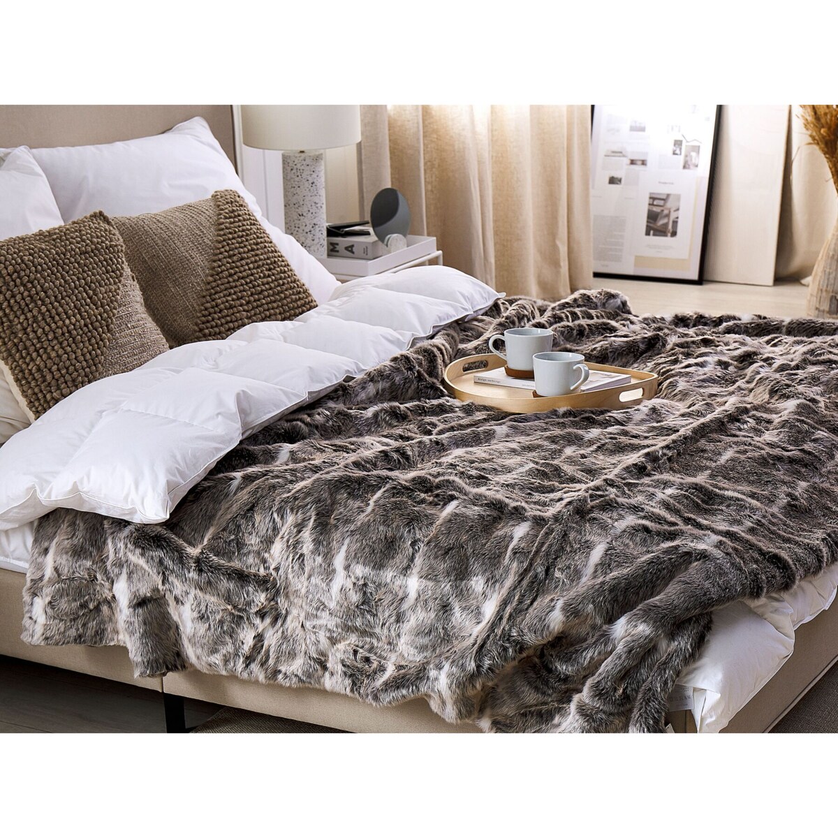 Koc 180 x 220 cm brązowo-biały TADDART