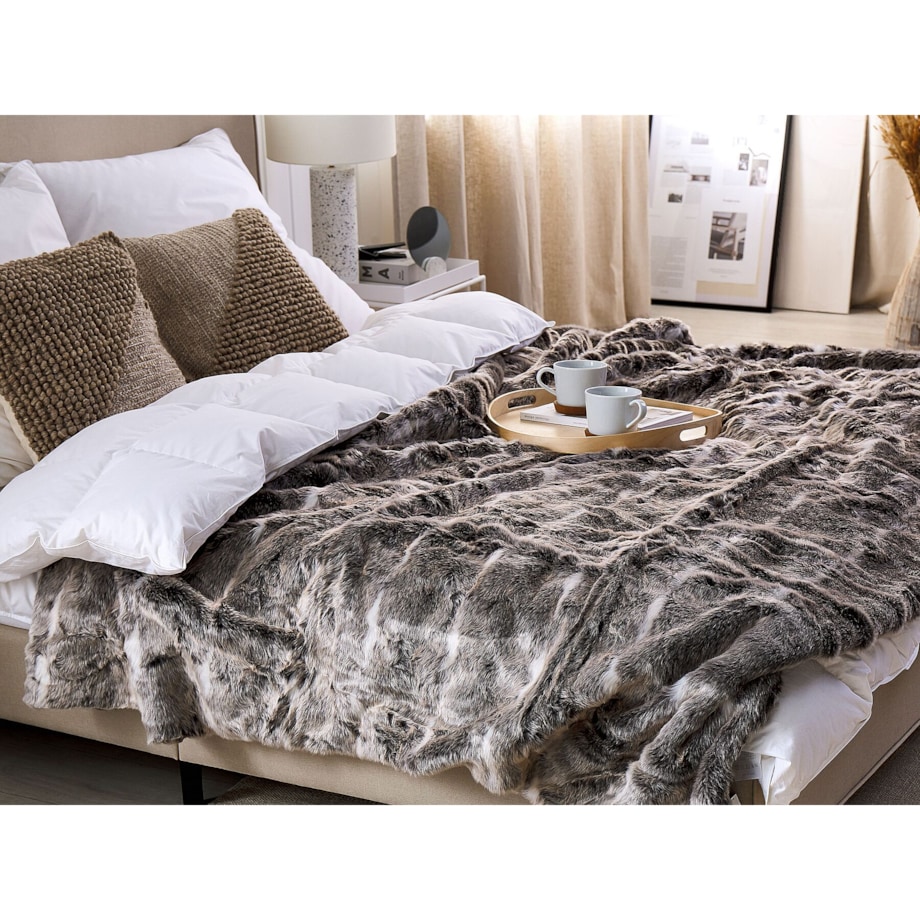 Koc 180 x 220 cm brązowo-biały TADDART