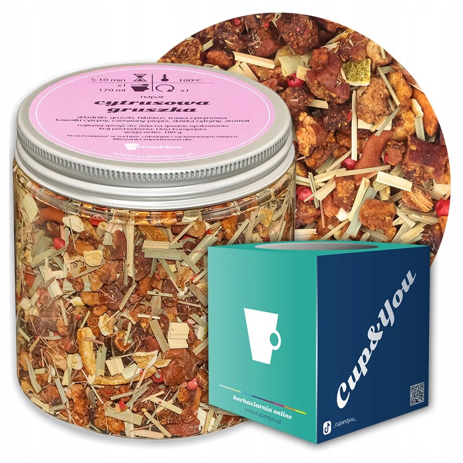 Herbata owocowa CYTRUSOWA GRUSZKA o smaku orzeźwiających cytrusów PREMIUM - herbata liściasta sypana mieszanka napar susz - gotowa na prezent upominek