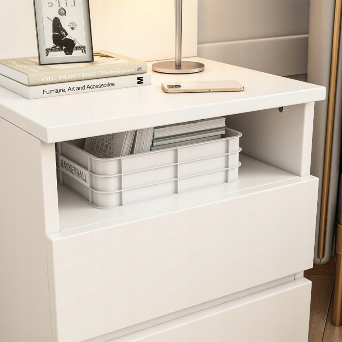 Szafka nocna stolik sypialnia komoda 2 szuflady biała loft nowoczesna 40cm