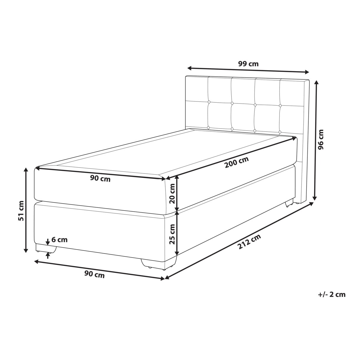 Łóżko kontynentalne tapicerowane 90 x 200 cm jasnoszare ADMIRAL