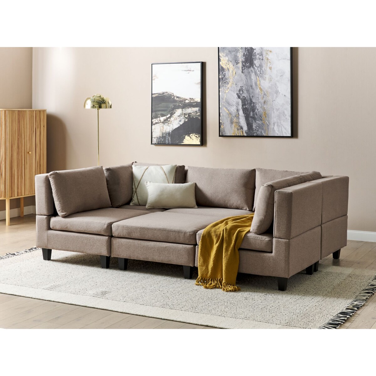Sofa modułowa 5-osobowa z otomaną brązowa UNSTAD