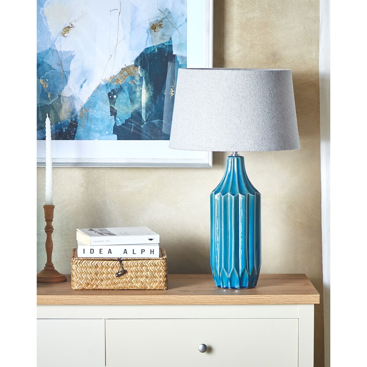 Lampa stołowa ceramiczna niebieska ABAVA