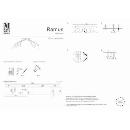 Lampa sufitowa 6-punktowa Ramus na wysięgnikach czarna
