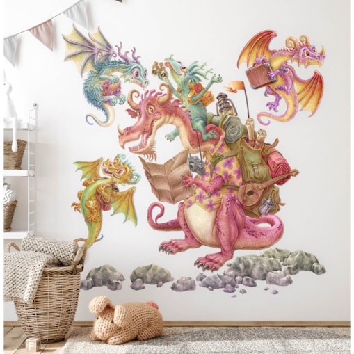 Zestaw naklejek na ścianę, Smoki bajkowa rodzina, 100cm