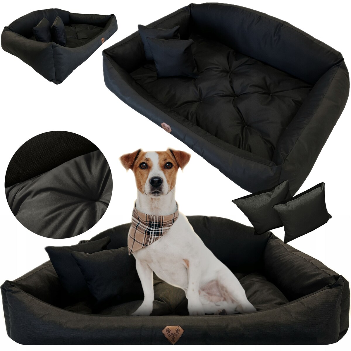 Legowisko Dla Psa Kanapa Posłanie Muszla 115X95 Cm Wodoodporne Poduszki Pikowane Czarne