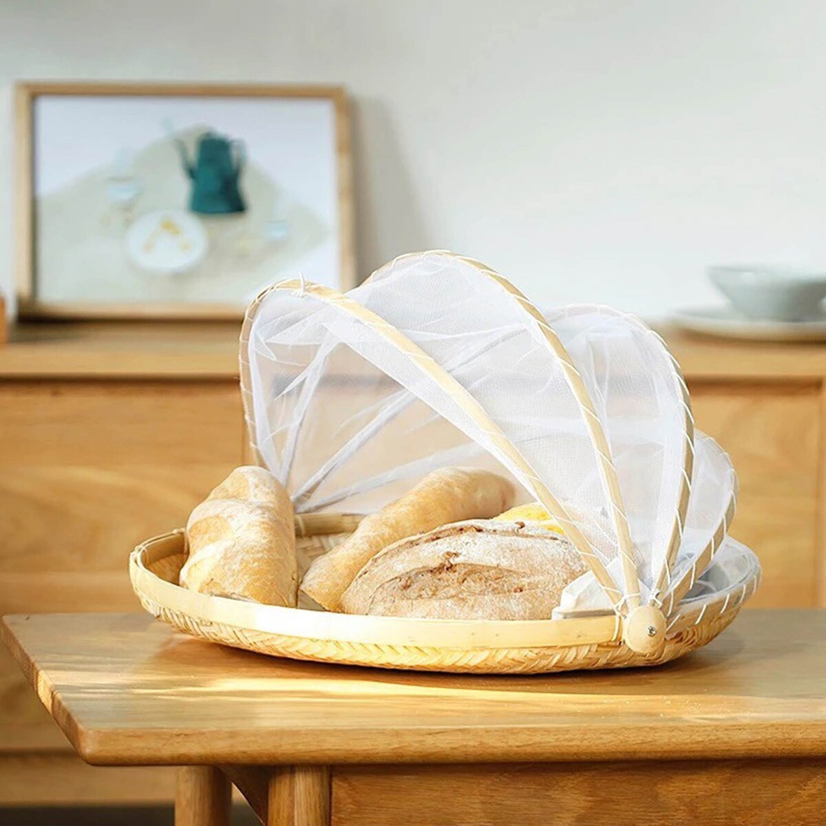 Moskitiera Na Stół Bambusowa Na Owoce Jedzenie Na Taras Ogród Zestaw 3 Szt