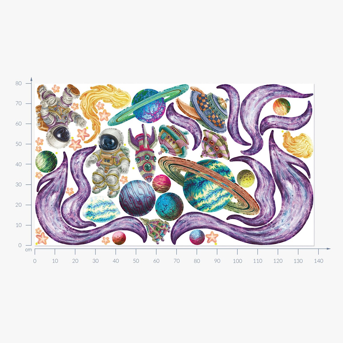 Zestaw naklejek na ścianę, Planety w kosmosie, 80cm