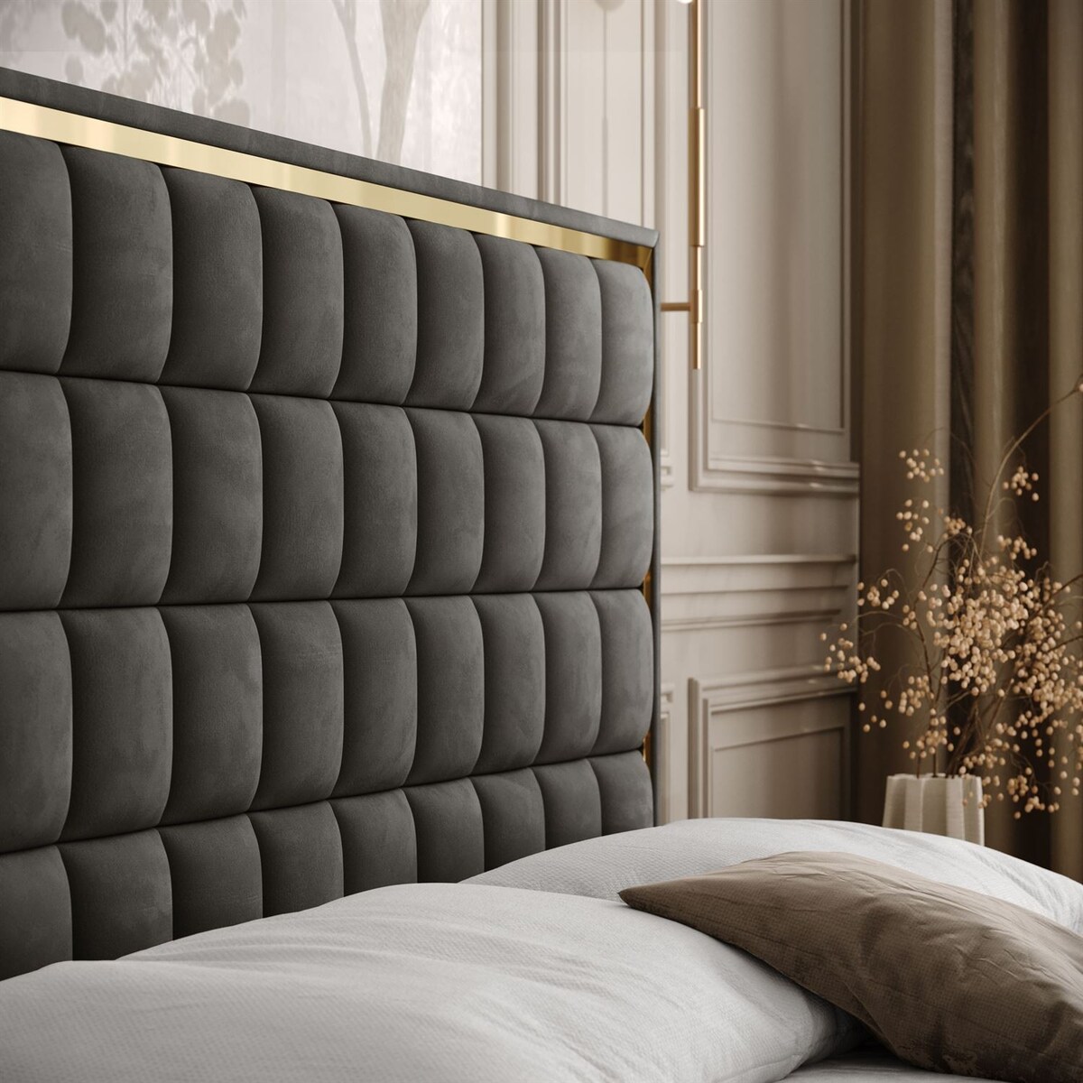 Łóżko kontynentalne ISADORA GOLD, pojemnik na pościel, 180x200, RV 185, topper