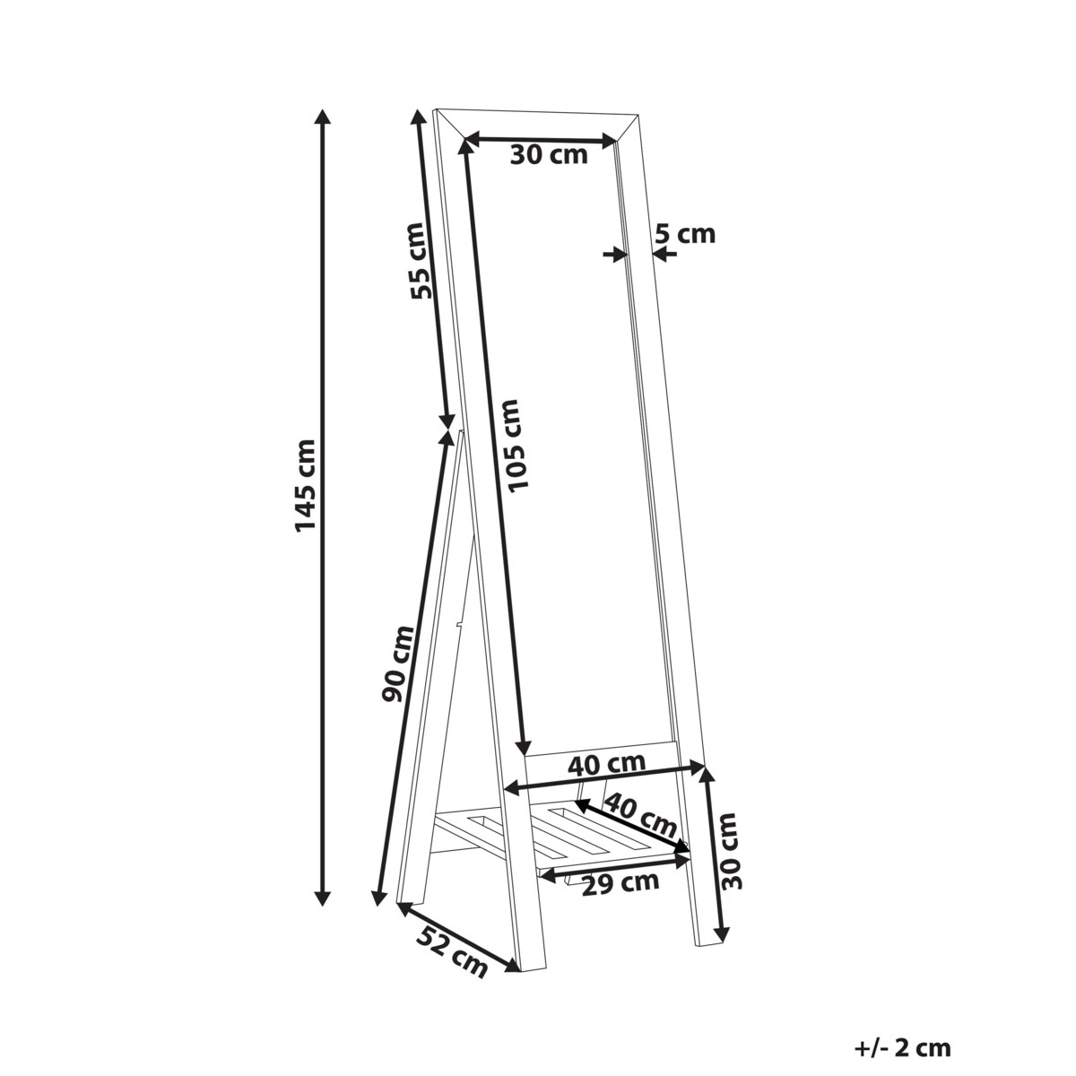 Lustro stojące z półką jasne drewno LUISANT
