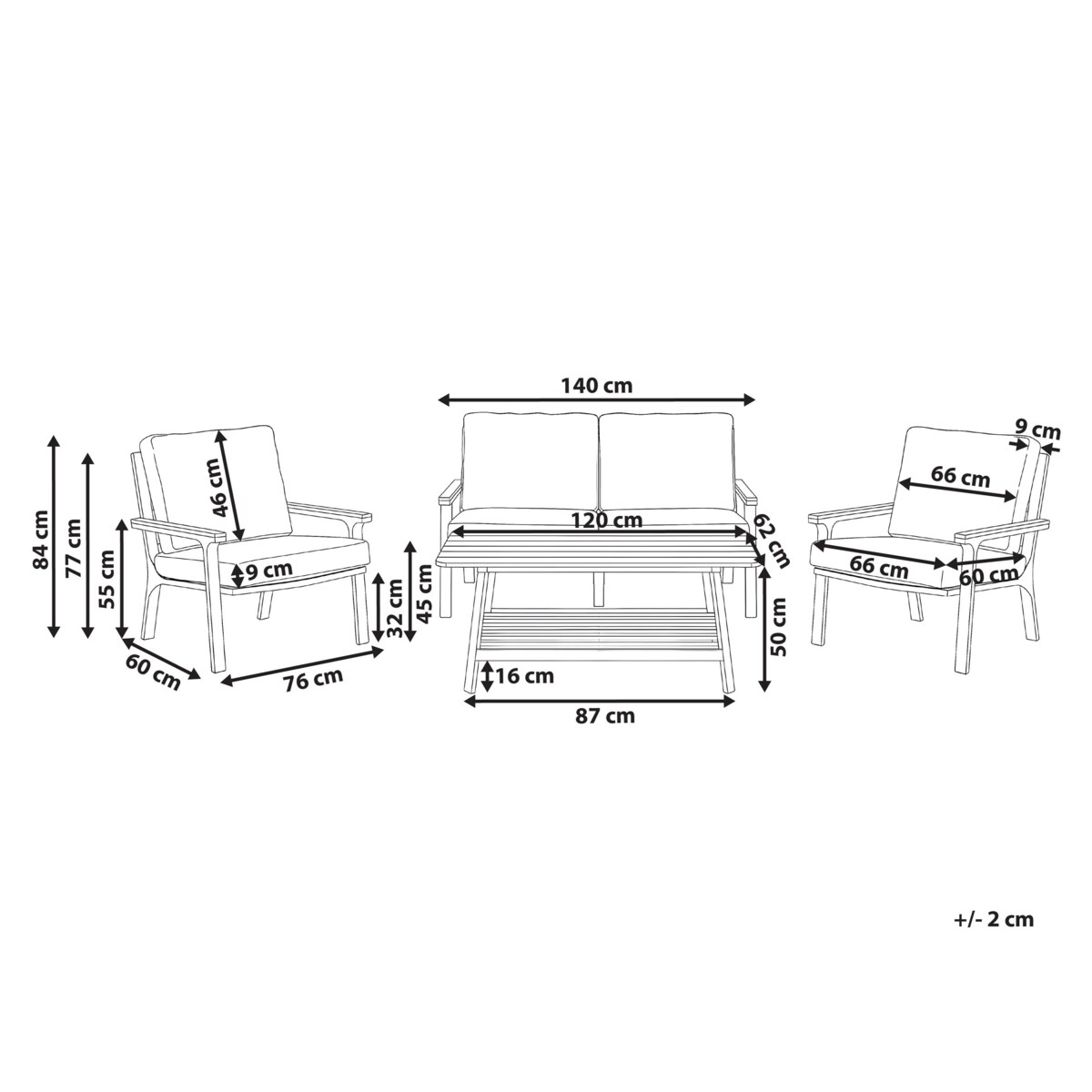Zestaw ogrodowy ze stolikiem dla 4 osób ORERO Beżowoszary