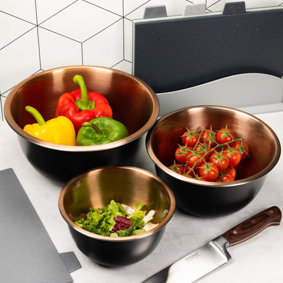 Zestaw 3 misek stalowych miski kuchenne KLAUSBERG