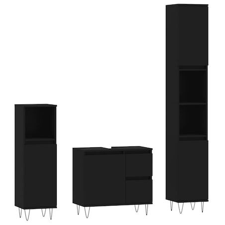 vidaXL 3-cz zestaw mebli łazienkowych, czarny, materiał drewnopochodny