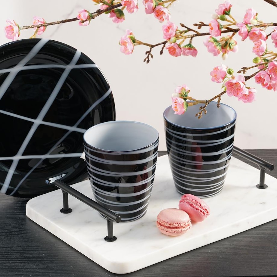 VILLA ITALIA Szklanka ze szkła topionego czarno biała 360 ml NEBBIA