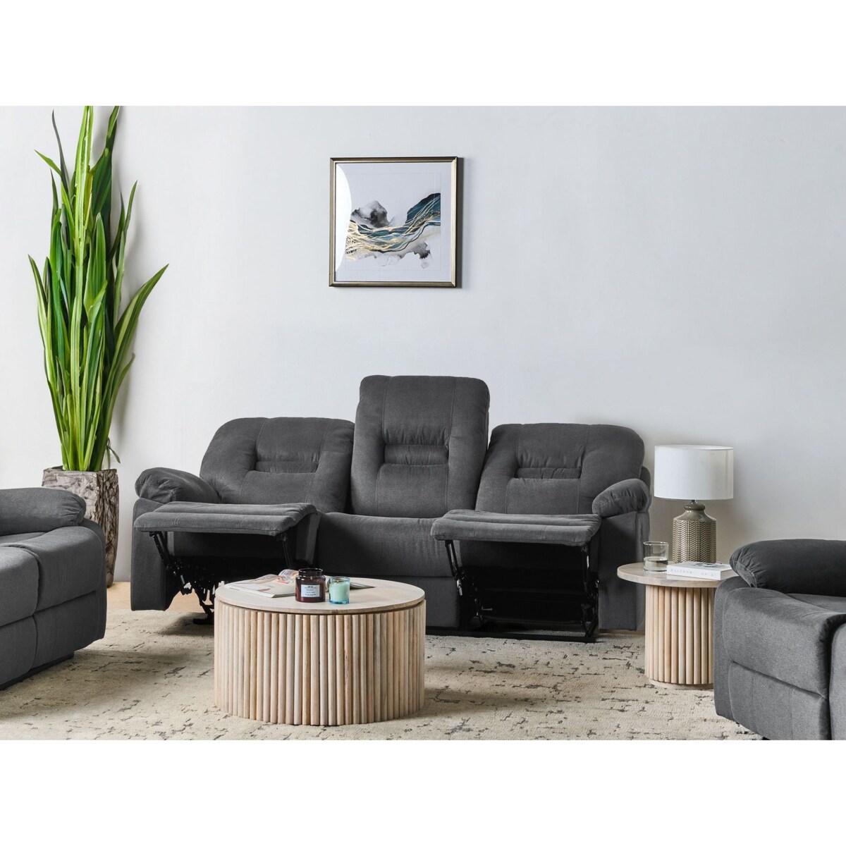 Sofa z manualną funkcją relaksu 3-osobowa szara BERGEN II