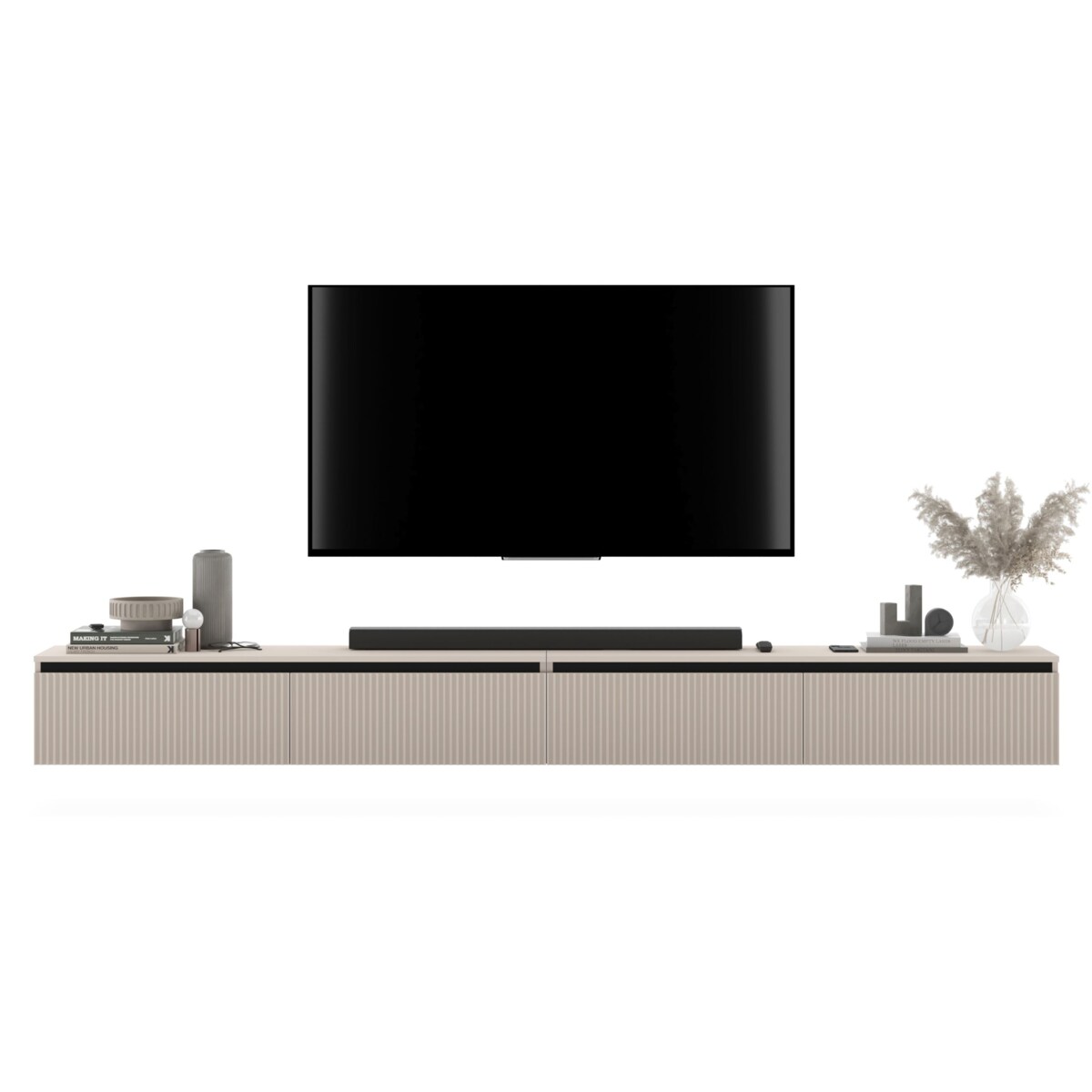 Wisząca Szafka RTV Glamour Komoda RTV Kaszmir 280 cm ryflowane fronty