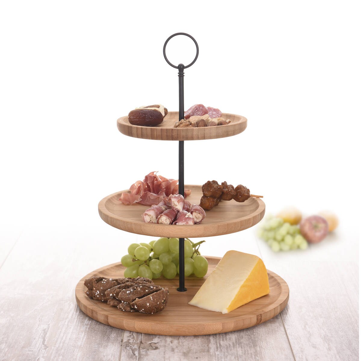 Patera do serwowania przekąsek, 2 poziomy, bambusowa