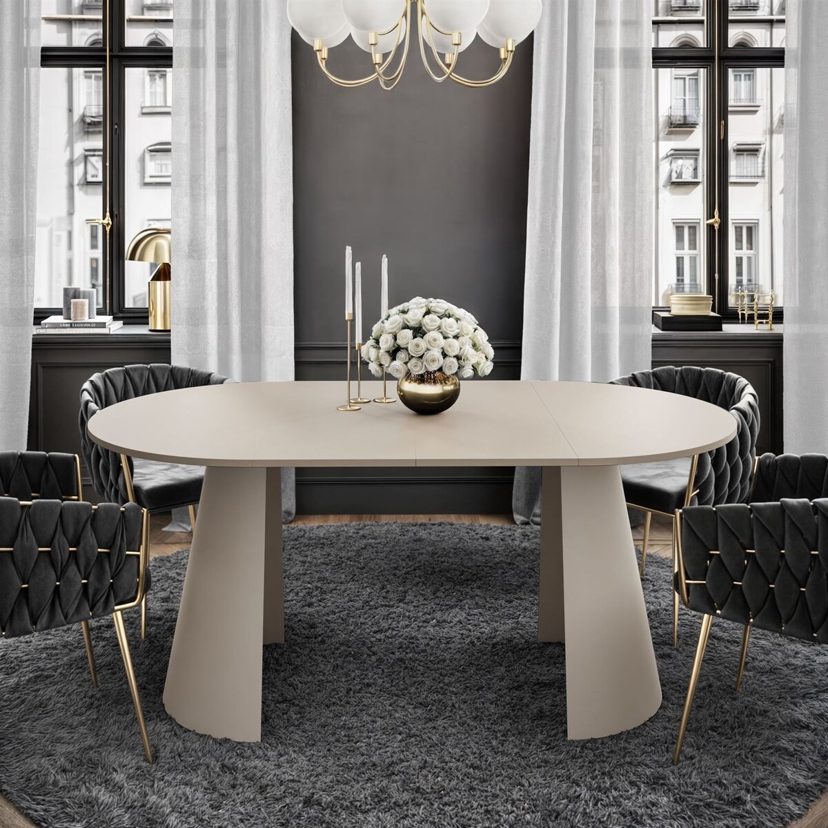 Okrągły stół rozkładany LAVA, średnica 100cm, kaszmir / kaszmir mat