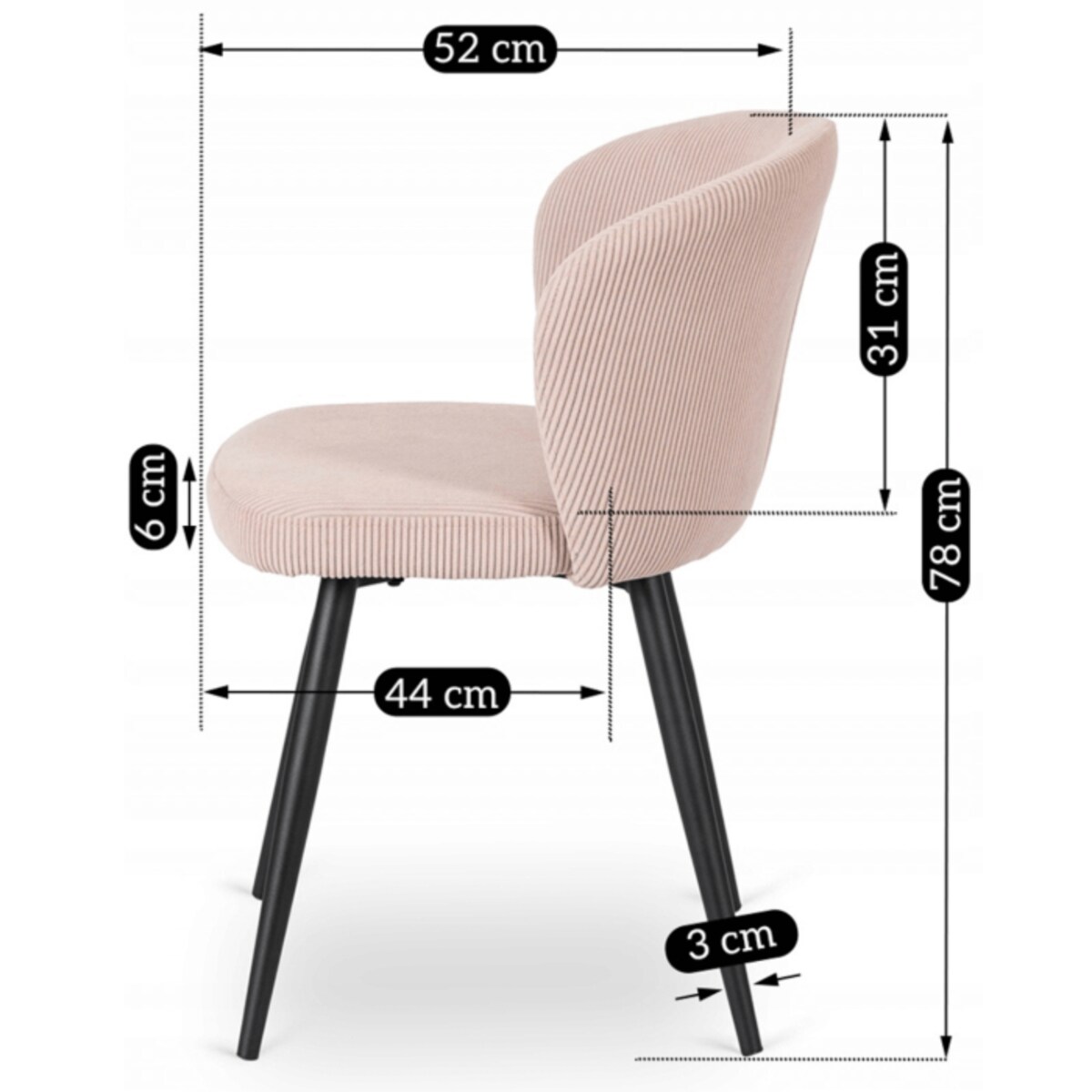 Krzesło Tapicerowane HAILEY Pudrowy Róż Do Jadalni Sztruks