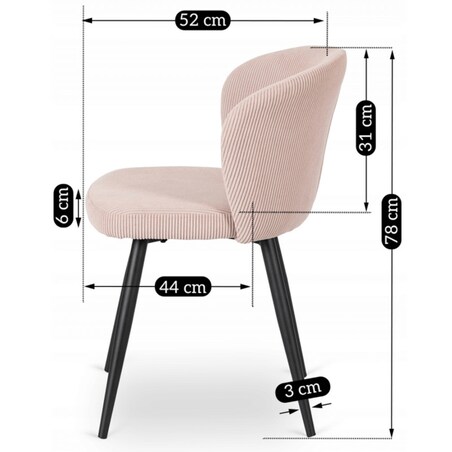 Krzesło Tapicerowane HAILEY Pudrowy Róż Do Jadalni Sztruks