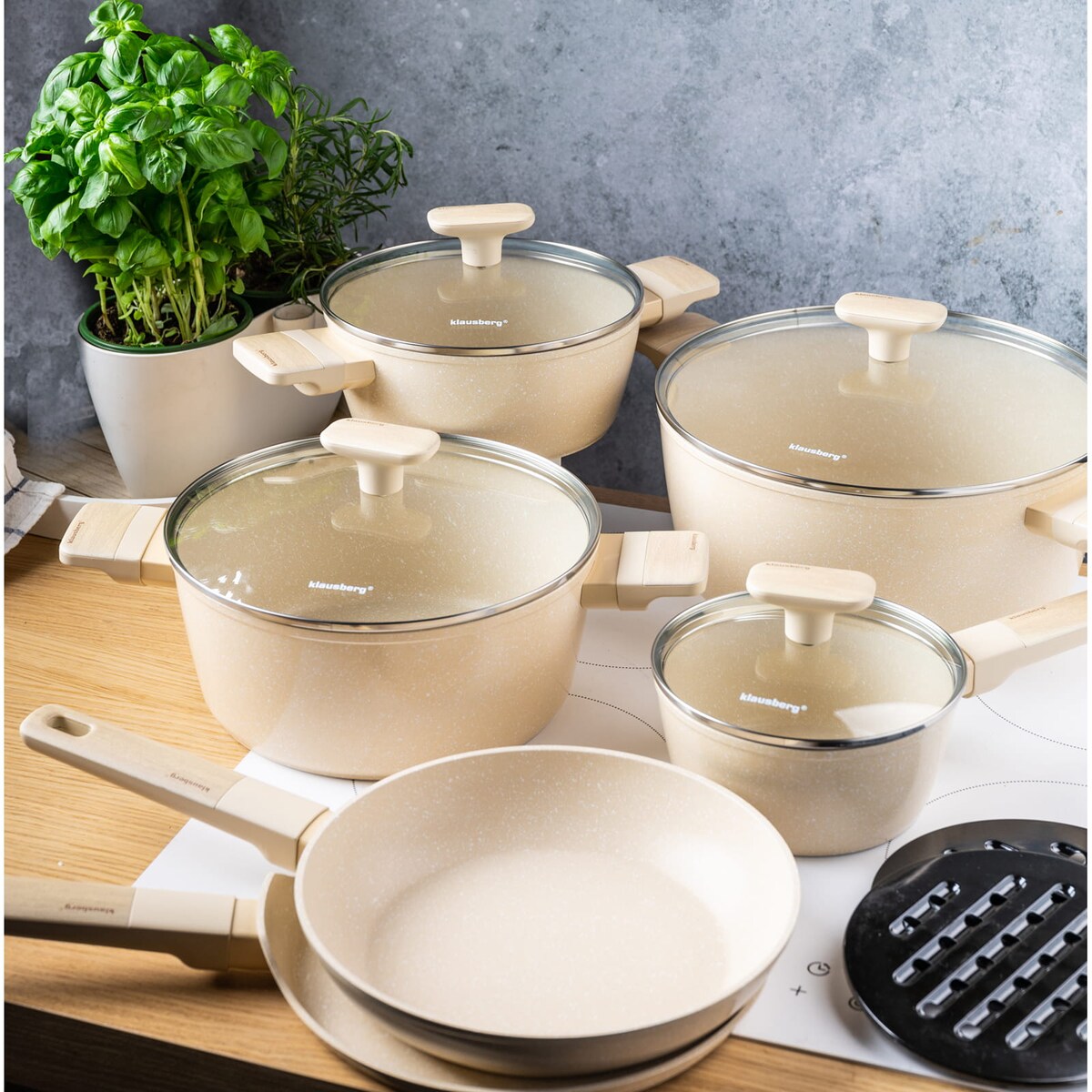 Komplet garnków z marmurkową powłoką nieprzywierającą 12-ele KLAUSBERG