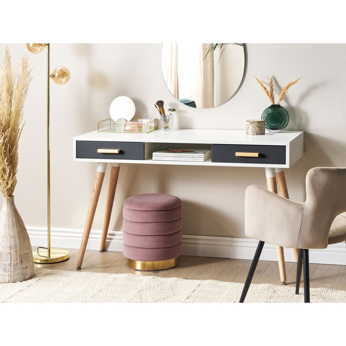 Biurko z szufladami i półką 120 x 45 cm biało-szare FRISCO